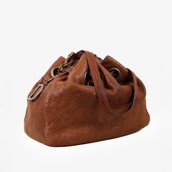 Christian Dior Cannage Brown Leather Bucket Bag - Picture 1 of 11